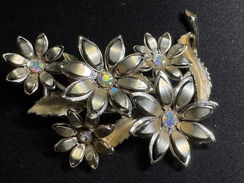 Vintage Coro AB Crystal Flowers Brooch